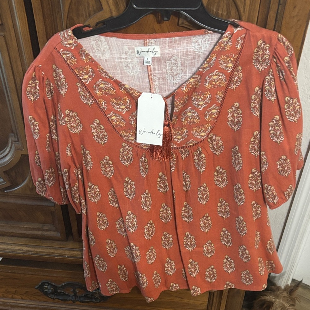 Wonderly Terracotta Patterned Blouse